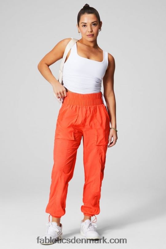 Fabletics Kvinder ultra højtaljede nylonbukser med rør PNX2T6 passion orange/reflekterende sølv