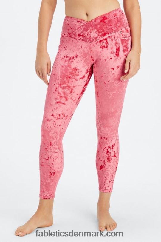 Fabletics Kvinder crossover legging i knust velour PNX2T1073 jordbær rød