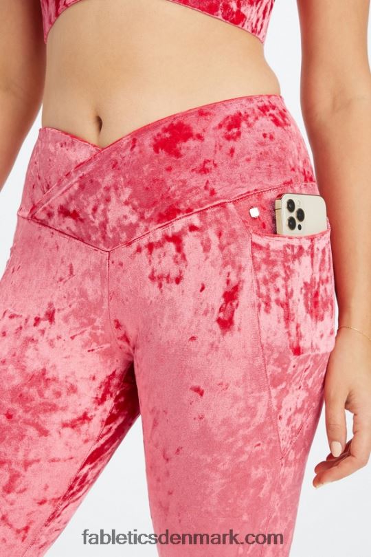 Fabletics Kvinder crossover legging i knust velour PNX2T1073 jordbær rød