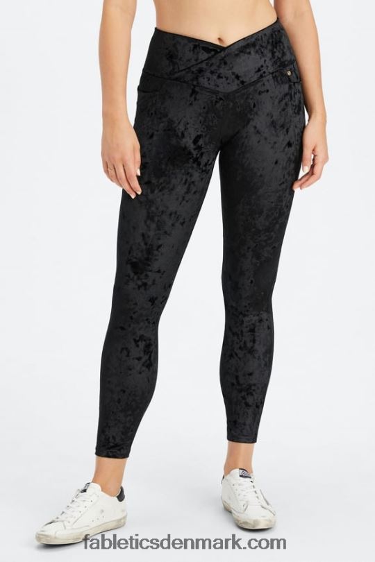 Fabletics Kvinder crossover legging i knust velour PNX2T1075 sort