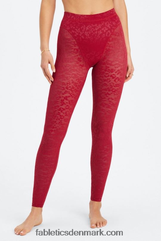 Fabletics Kvinder højtaljet legging i leopard mesh PNX2T1080 dyb rød