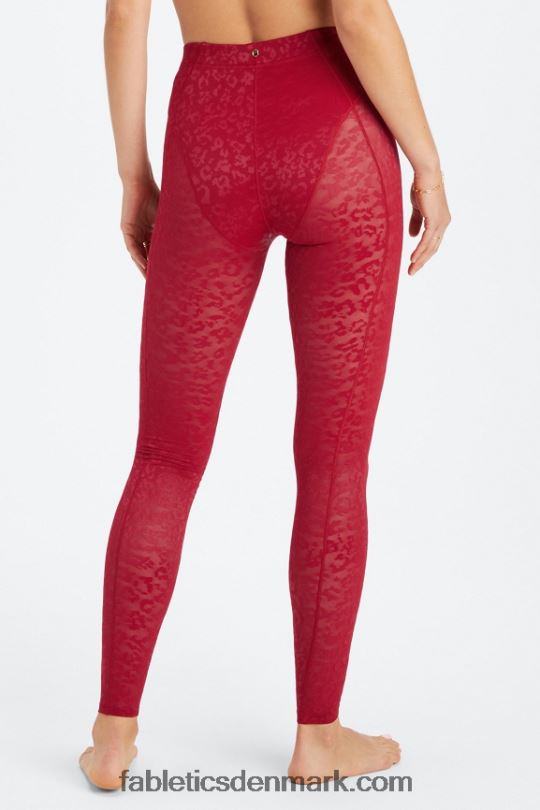 Fabletics Kvinder højtaljet legging i leopard mesh PNX2T1080 dyb rød