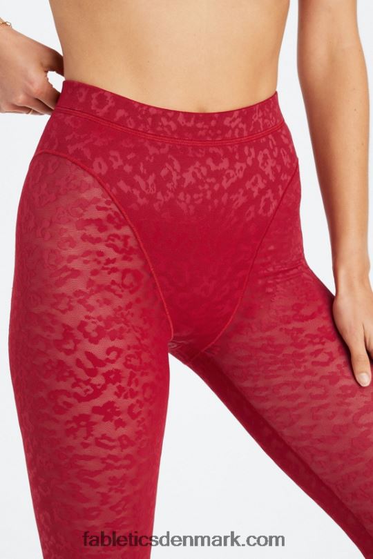 Fabletics Kvinder højtaljet legging i leopard mesh PNX2T1080 dyb rød