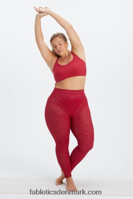 Fabletics Kvinder højtaljet legging i leopard mesh PNX2T1081 dyb rød