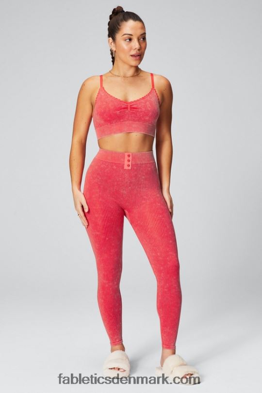 Fabletics Kvinder kabelstrik 7/8 legging PNX2T1030 vasket jordbærrød