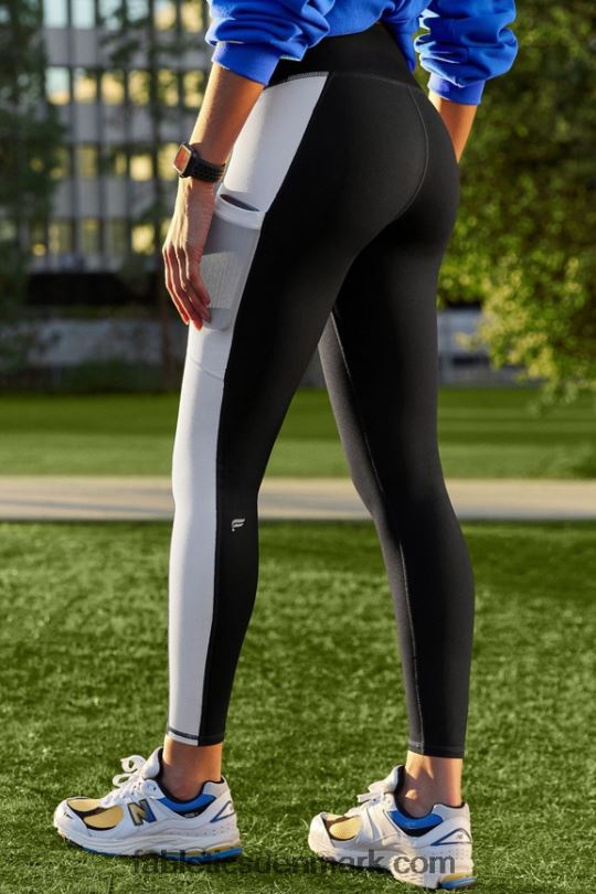 Fabletics Kvinder on-the-go powerhold højtaljet legging 40 PNX2T743 sort/klassisk hvid