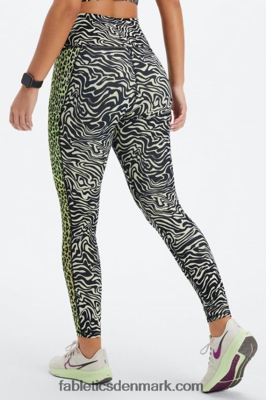 Fabletics Kvinder on-the-go powerhold højtaljet legging 40 PNX2T744 marmoreret zebra/highlighter bølget gepard