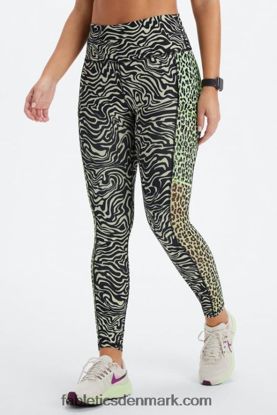 Fabletics Kvinder on-the-go powerhold højtaljet legging 40 PNX2T744 marmoreret zebra/highlighter bølget gepard