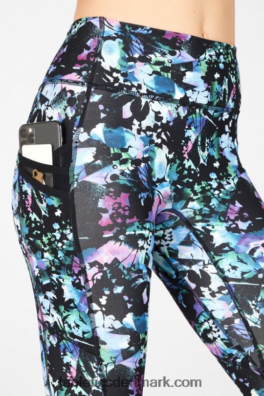 Fabletics Kvinder trinity højtaljet lomme 7/8 PNX2T1307 graffiti blomster