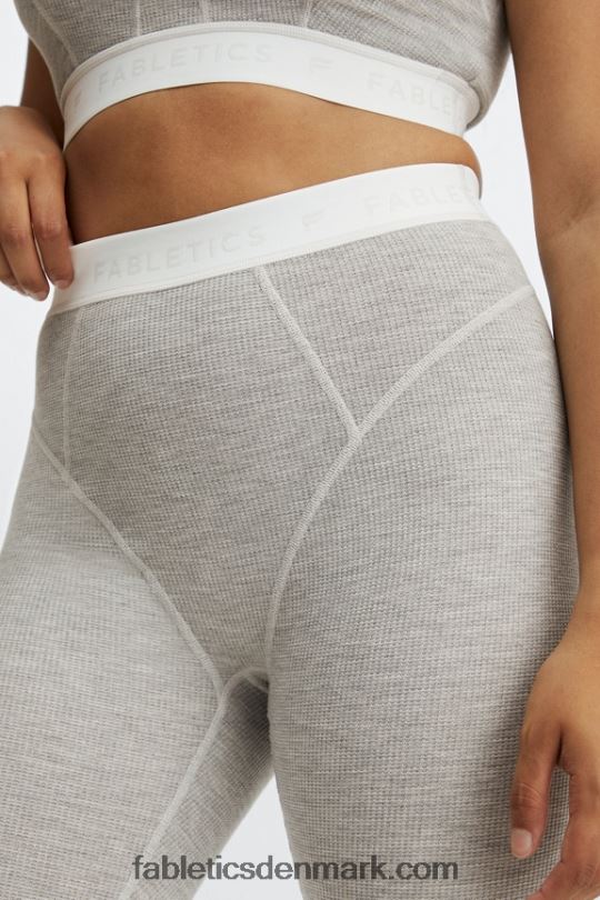 Fabletics Kvinder vaffel højtaljet legging PNX2T1205 lysegrå lyng/hvidt logo