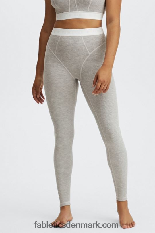 Fabletics Kvinder vaffel højtaljet legging PNX2T1205 lysegrå lyng/hvidt logo