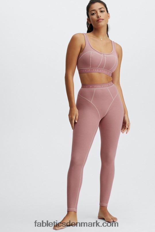 Fabletics Kvinder vaffel højtaljet legging PNX2T1206 terra pink/terra pink logo