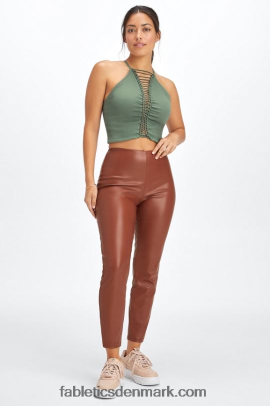 Fabletics Kvinder vegansk højtaljet legging i læder PNX2T1127 mahogni