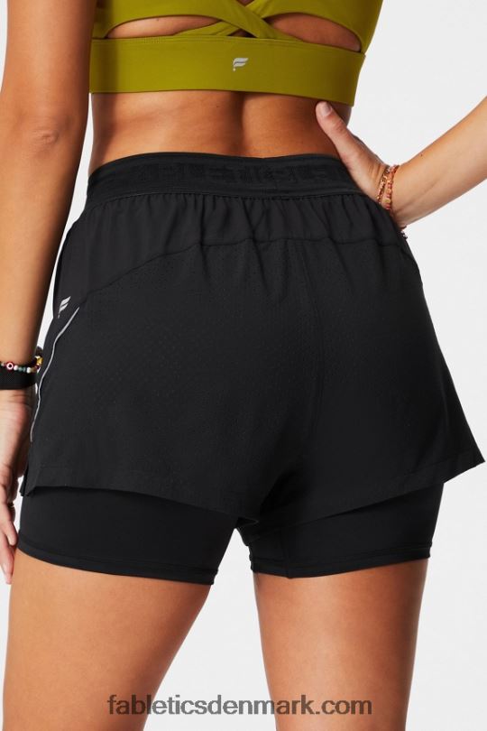 Fabletics Kvinder perforeret løb 5\" kort PNX2T598 sort/reflekterende sølv