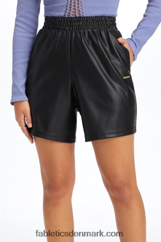 Fabletics Kvinder vegansk læder højtaljet kort PNX2T356 ø flugt/dyb flåde