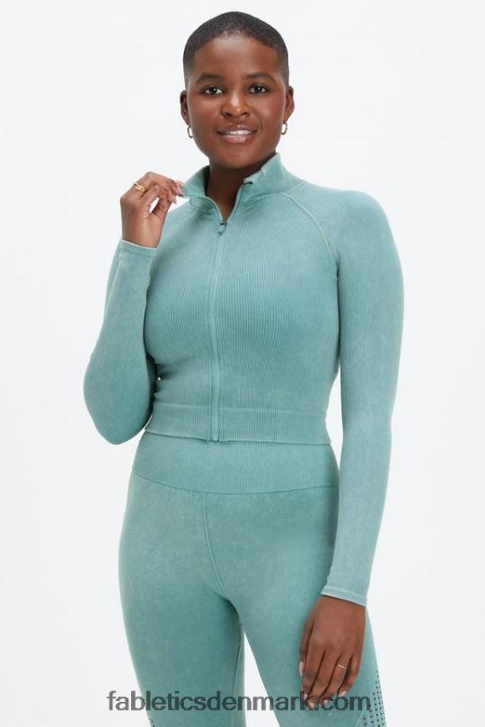 Fabletics Kvinder beskåret sømløs rib fuld lynlås PNX2T2769 vasket arktisk bølge