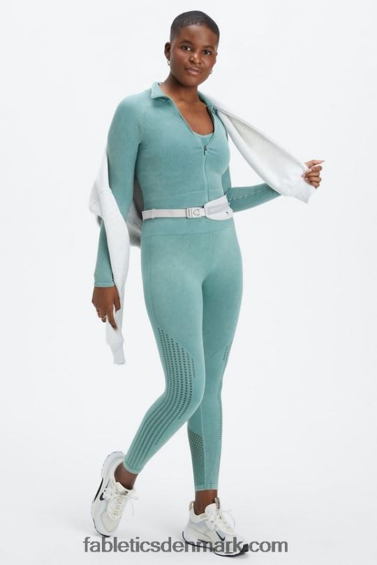 Fabletics Kvinder beskåret sømløs rib fuld lynlås PNX2T2769 vasket arktisk bølge