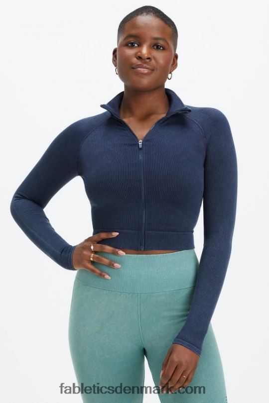Fabletics Kvinder beskåret sømløs rib fuld lynlås PNX2T2770 vasket dyb navy