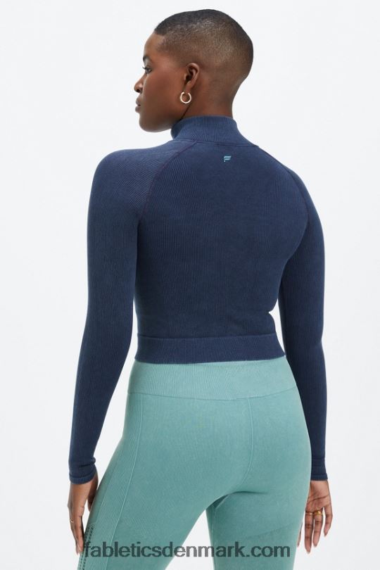 Fabletics Kvinder beskåret sømløs rib fuld lynlås PNX2T2770 vasket dyb navy