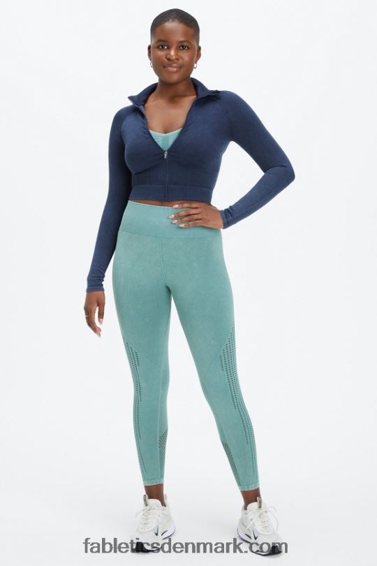 Fabletics Kvinder beskåret sømløs rib fuld lynlås PNX2T2770 vasket dyb navy