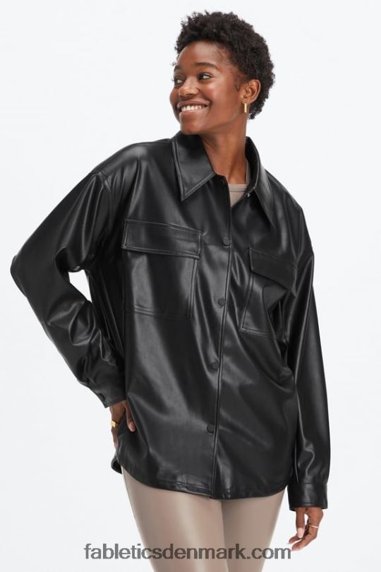 Fabletics Kvinder oversized vegansk læder skjortejakke PNX2T2800 sort