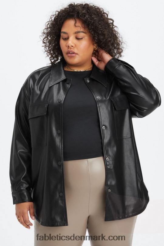 Fabletics Kvinder oversized vegansk læder skjortejakke PNX2T2801 sort