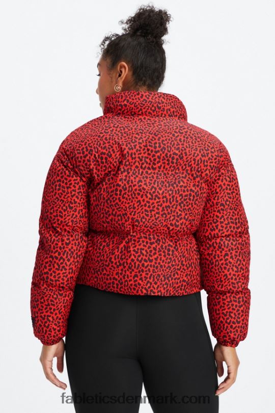 Fabletics Kvinder vandre beskåret puffer PNX2T2773 elektrisk kirsebær klassisk leopard/sort logo
