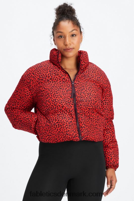 Fabletics Kvinder vandre beskåret puffer PNX2T2773 elektrisk kirsebær klassisk leopard/sort logo