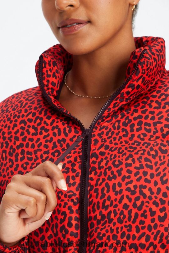 Fabletics Kvinder vandre beskåret puffer PNX2T2773 elektrisk kirsebær klassisk leopard/sort logo