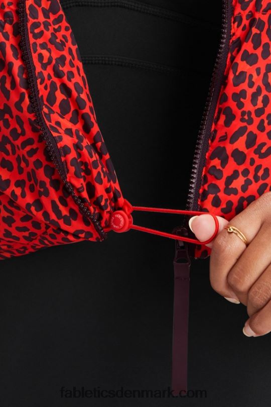 Fabletics Kvinder vandre beskåret puffer PNX2T2773 elektrisk kirsebær klassisk leopard/sort logo
