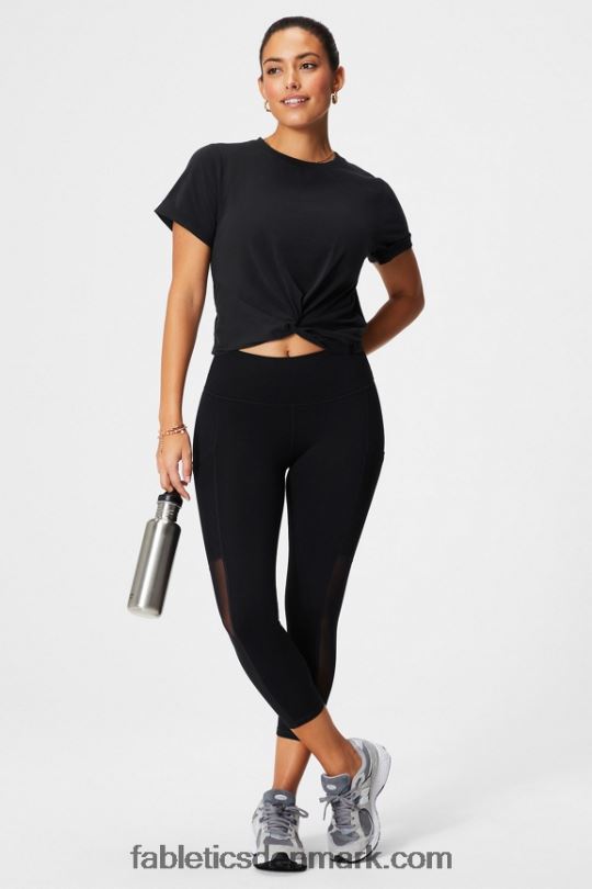 Fabletics Kvinder T-shirt med snoet knude i 100% bomuld PNX2T1944 sort
