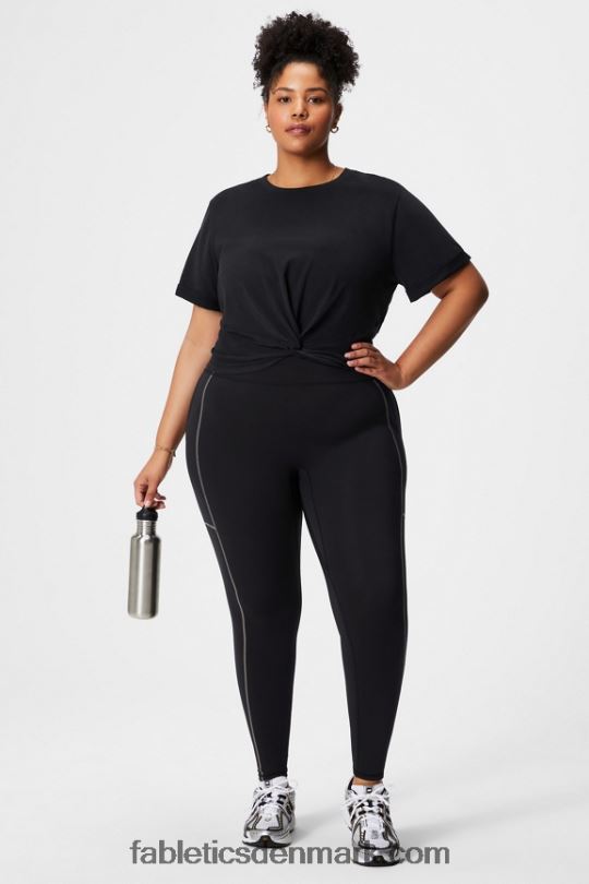 Fabletics Kvinder T-shirt med snoet knude i 100% bomuld PNX2T1957 sort