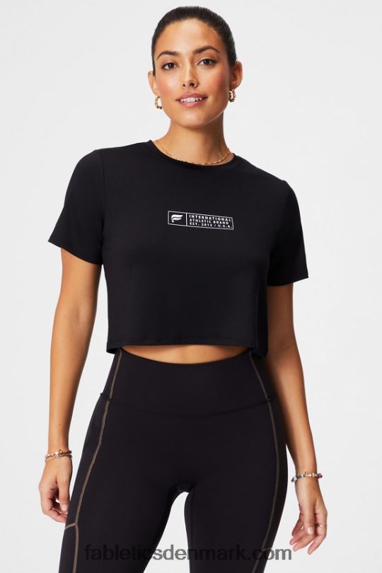 Fabletics Kvinder dry-flex ultra-beskåret kortærmet t-shirt PNX2T1953 sort/klassisk hvid