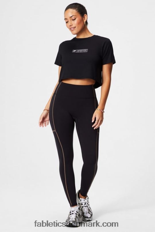 Fabletics Kvinder dry-flex ultra-beskåret kortærmet t-shirt PNX2T1953 sort/klassisk hvid