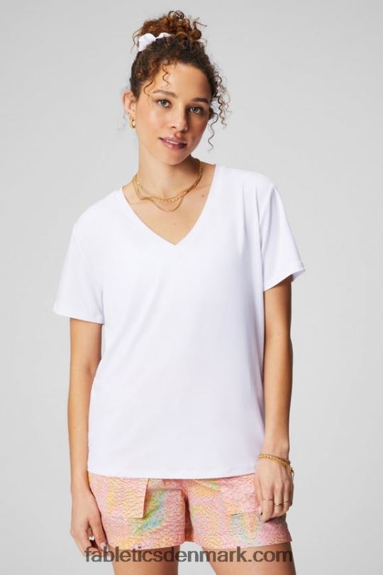 Fabletics Kvinder dry-flex v-hals kortærmet t-shirt PNX2T1958 klassisk hvid