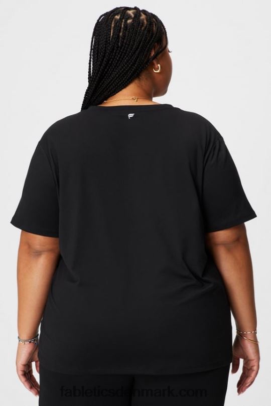 Fabletics Kvinder dry-flex v-hals kortærmet t-shirt PNX2T1960 sort