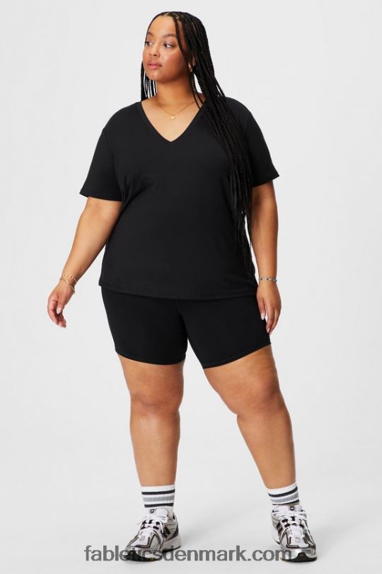 Fabletics Kvinder dry-flex v-hals kortærmet t-shirt PNX2T1960 sort