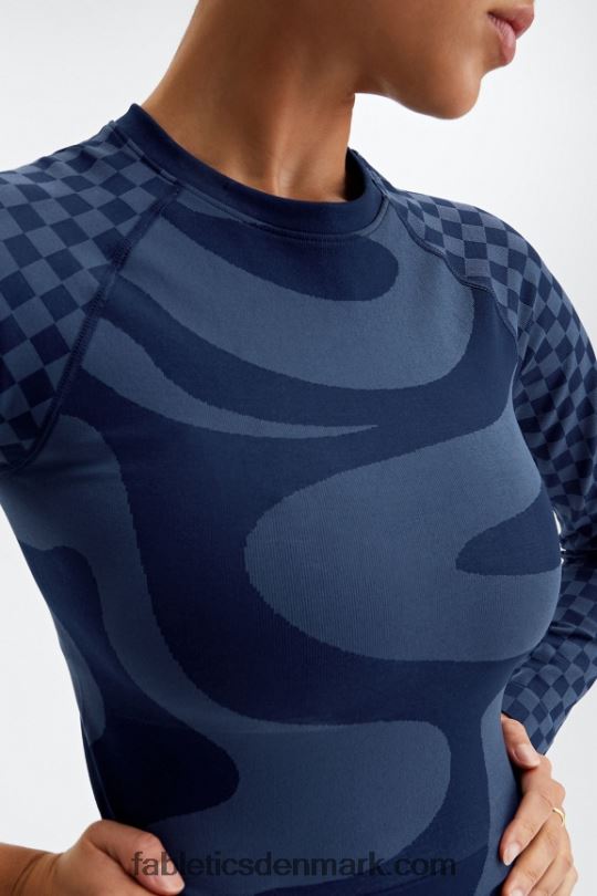 Fabletics Kvinder jada sømløs langærmet crop top PNX2T2663 dyb marineblå/mellemblå