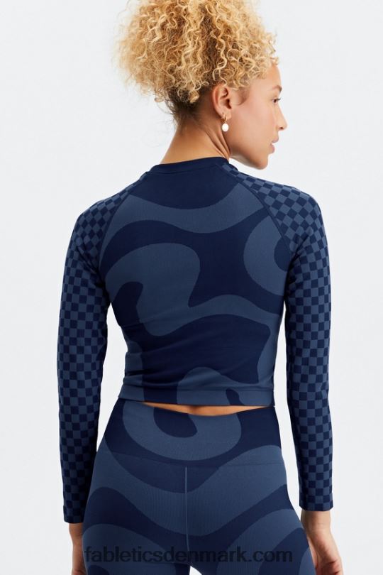 Fabletics Kvinder jada sømløs langærmet crop top PNX2T2663 dyb marineblå/mellemblå
