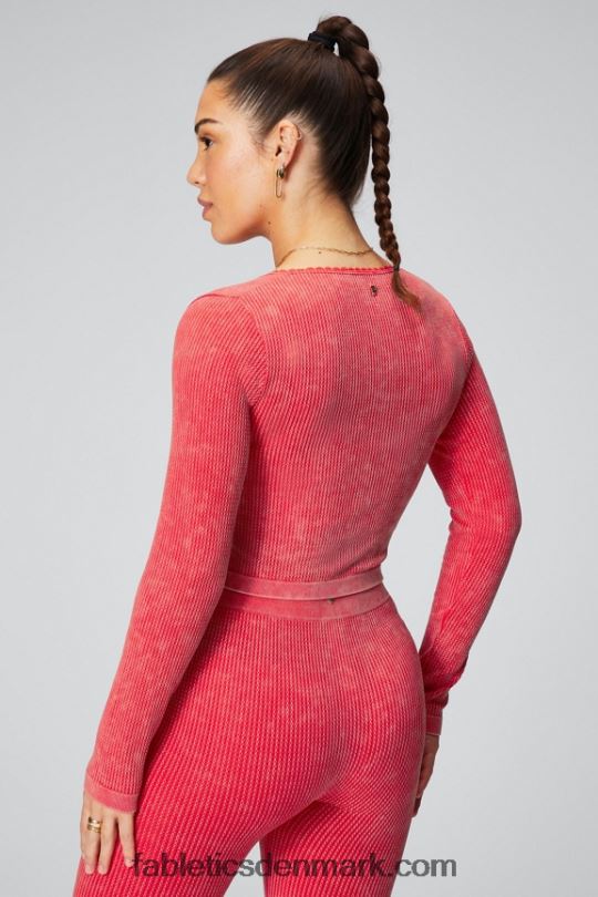 Fabletics Kvinder kabelstrikket langærmet top PNX2T2608 vasket jordbærrød