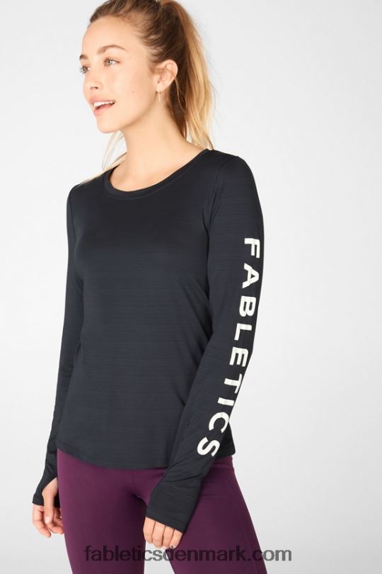 Fabletics Kvinder øko-bevidst grafisk langærmet t-shirt PNX2T2703 sort hvid