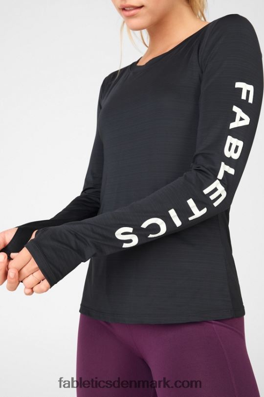 Fabletics Kvinder øko-bevidst grafisk langærmet t-shirt PNX2T2703 sort hvid