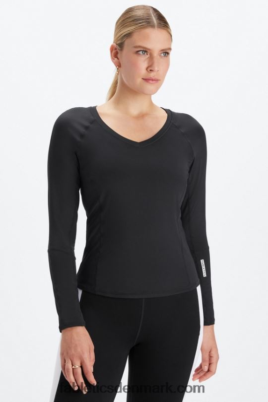 Fabletics Kvinder phoenix lite langærmet top med v-hals PNX2T2590 sort/klassisk hvid knockout