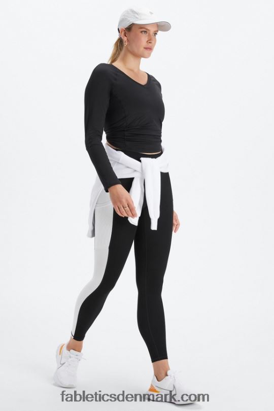 Fabletics Kvinder phoenix lite langærmet top med v-hals PNX2T2590 sort/klassisk hvid knockout