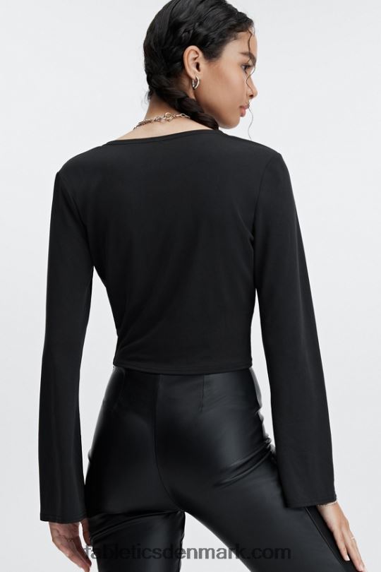Fabletics Kvinder slank strikket top foran PNX2T2666 sort