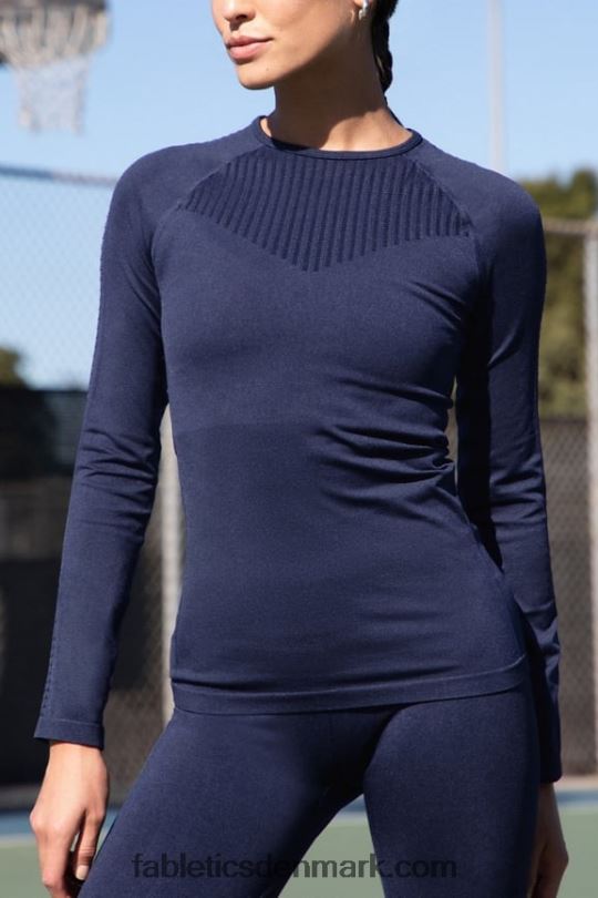 Fabletics Kvinder sync sømløs langærmet top PNX2T2595 vasket dyb navy