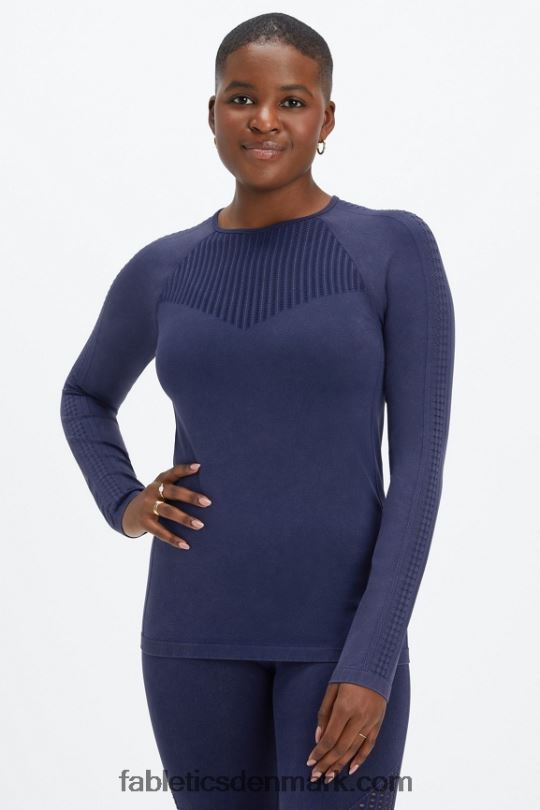 Fabletics Kvinder sync sømløs langærmet top PNX2T2595 vasket dyb navy