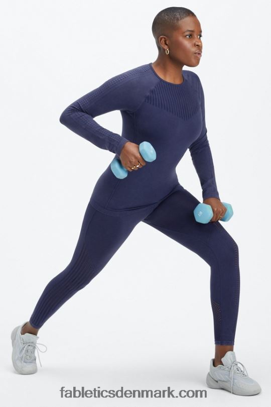 Fabletics Kvinder sync sømløs langærmet top PNX2T2595 vasket dyb navy