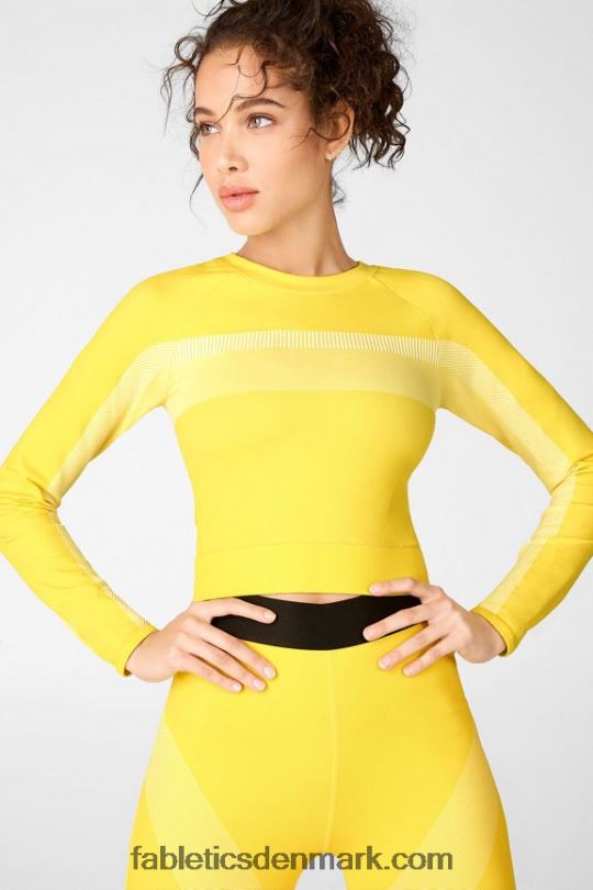 Fabletics Kvinder tory cropped sømløs langærmet top PNX2T2730 levende gul/hvid