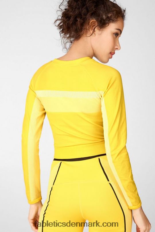 Fabletics Kvinder tory cropped sømløs langærmet top PNX2T2730 levende gul/hvid